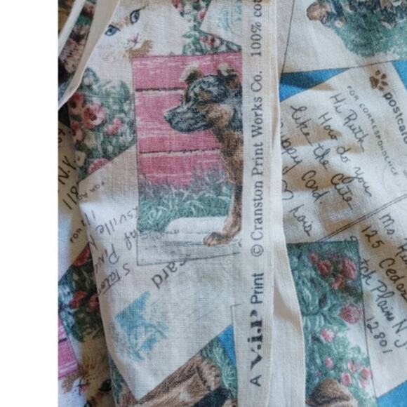 Vintage Cranston Print Works 2 yards Fabric Dog & Cat Post Card Radio Flyer USA - Picture 3 of 6